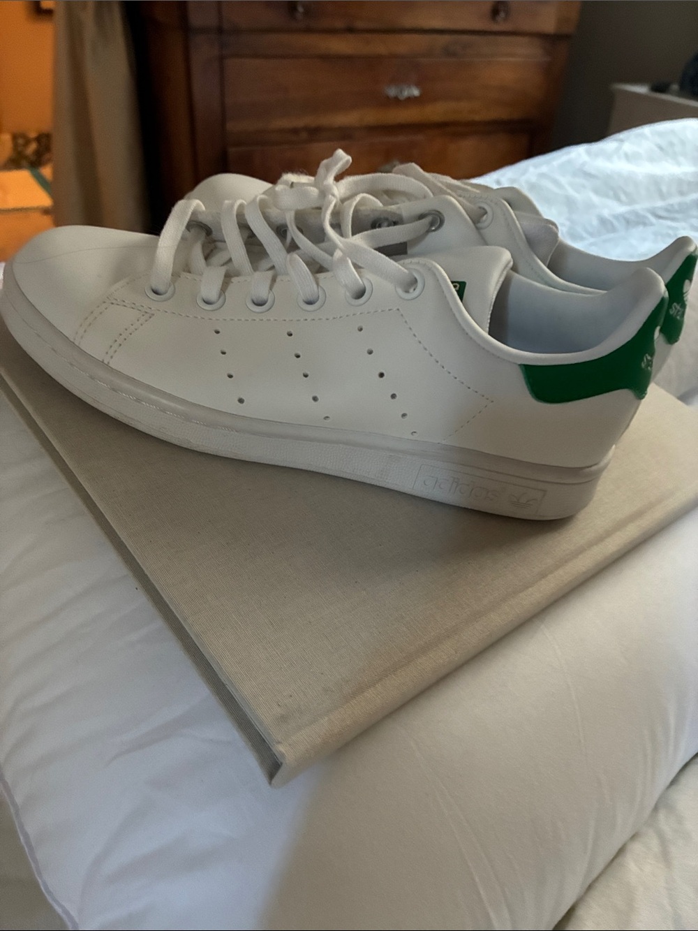 adidas Stan SmithWhite Sneakers with Green Heel Accent
